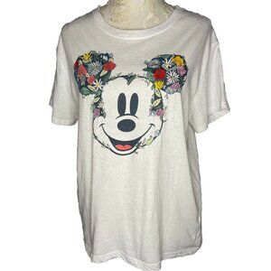 Disney Mickey Mouse Jr Sz XXL White Short Sleeve Floral Embroidered T-shirt